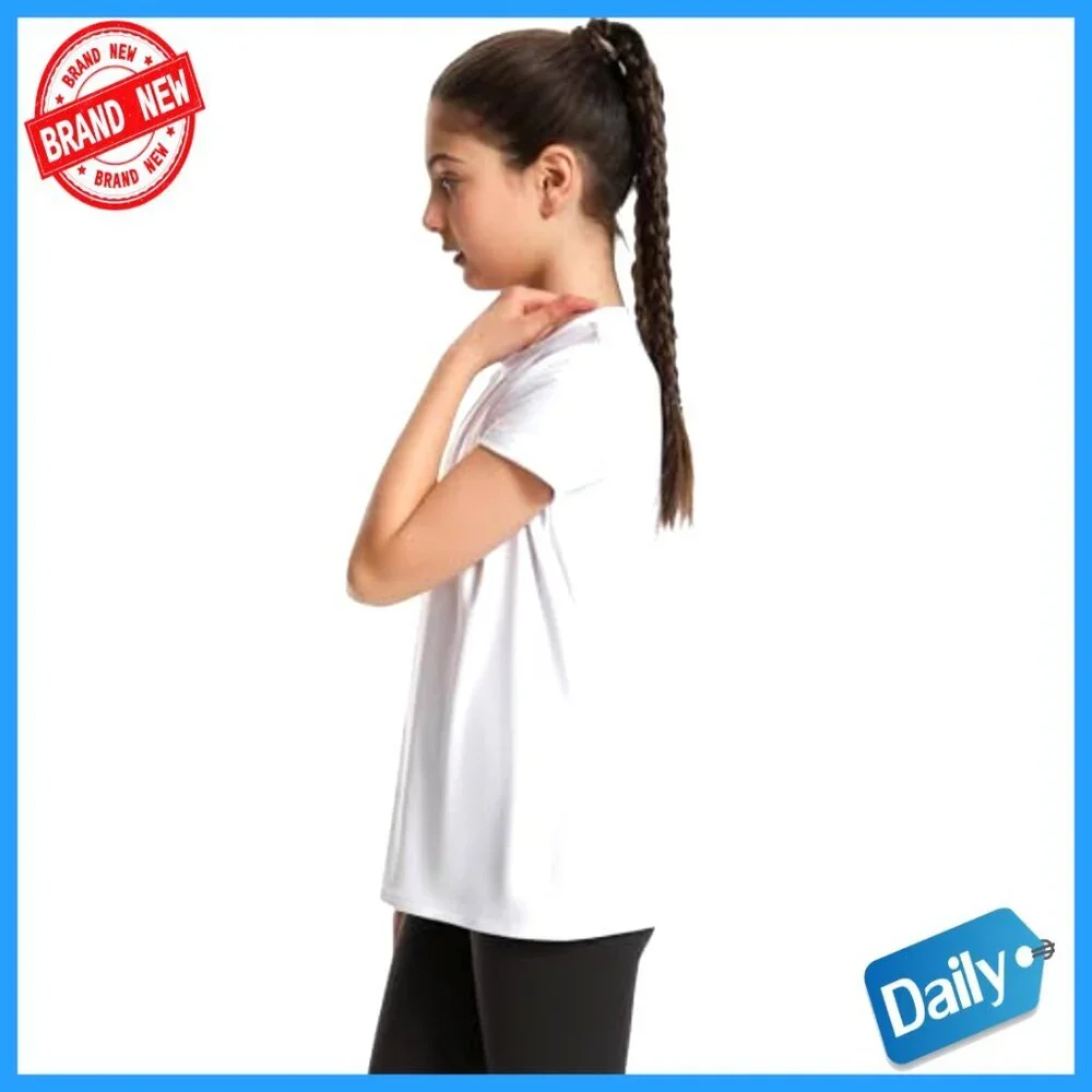 5 Pack Girls Athletic Shirts Quick Dry Sports Tees Short Sleeve Crew Neck